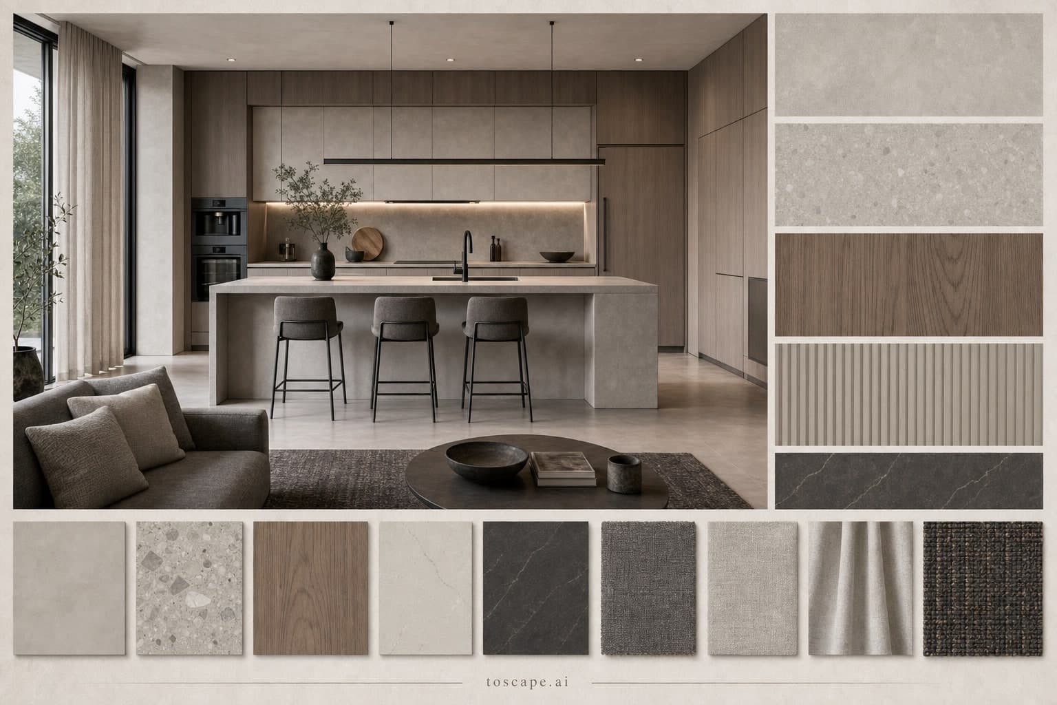 Modern Cool Neutral Kitchen — Brushed Metal interior moodboard plate