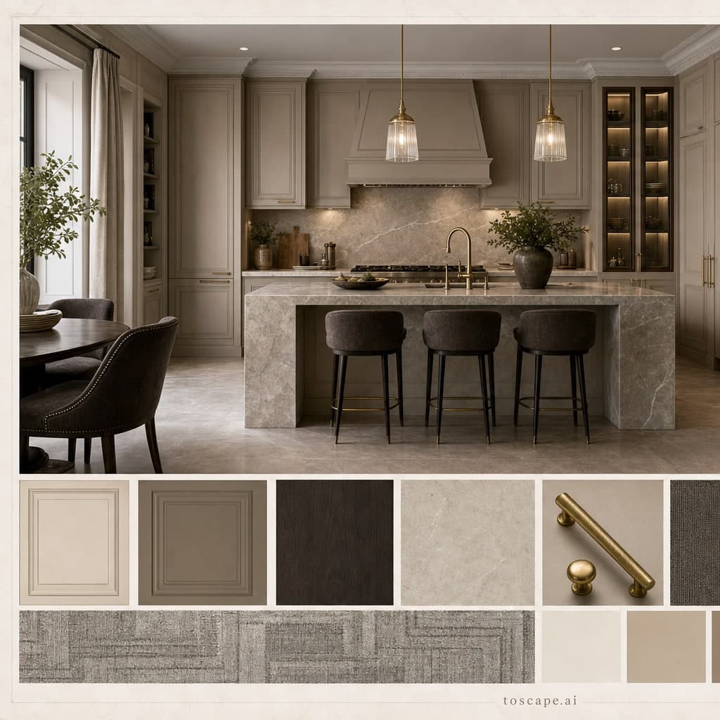 Neoclassic Earth Organic Kitchen — Matte interior moodboard card