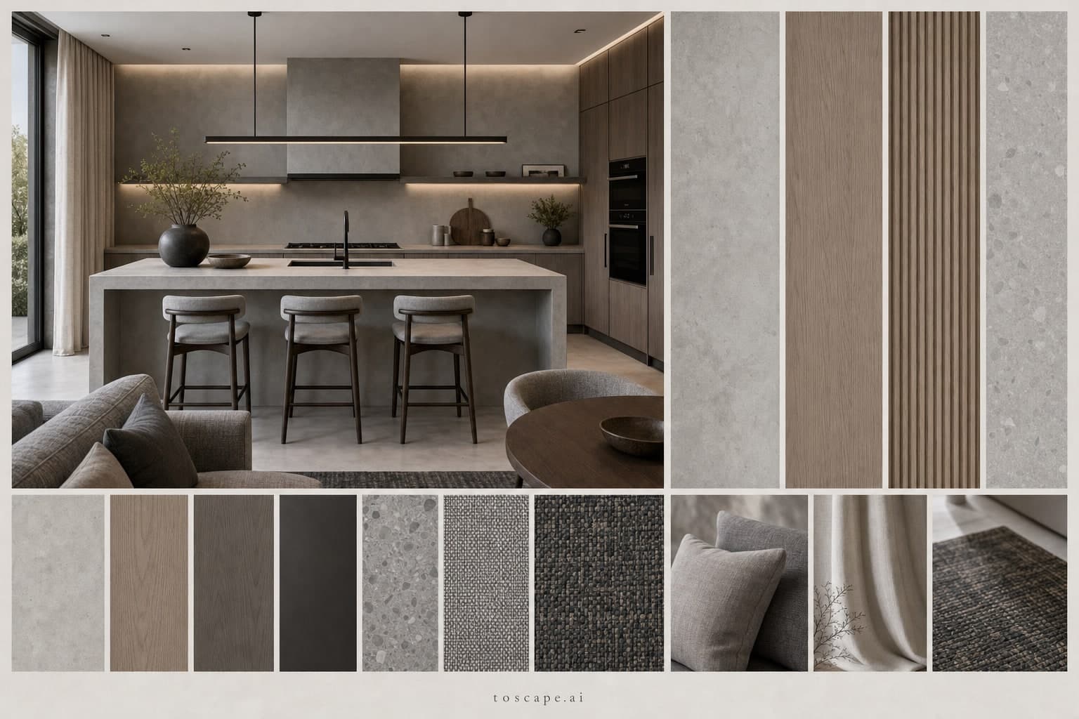 Modern Cool Neutral Kitchen — Brushed Metal interior moodboard plate