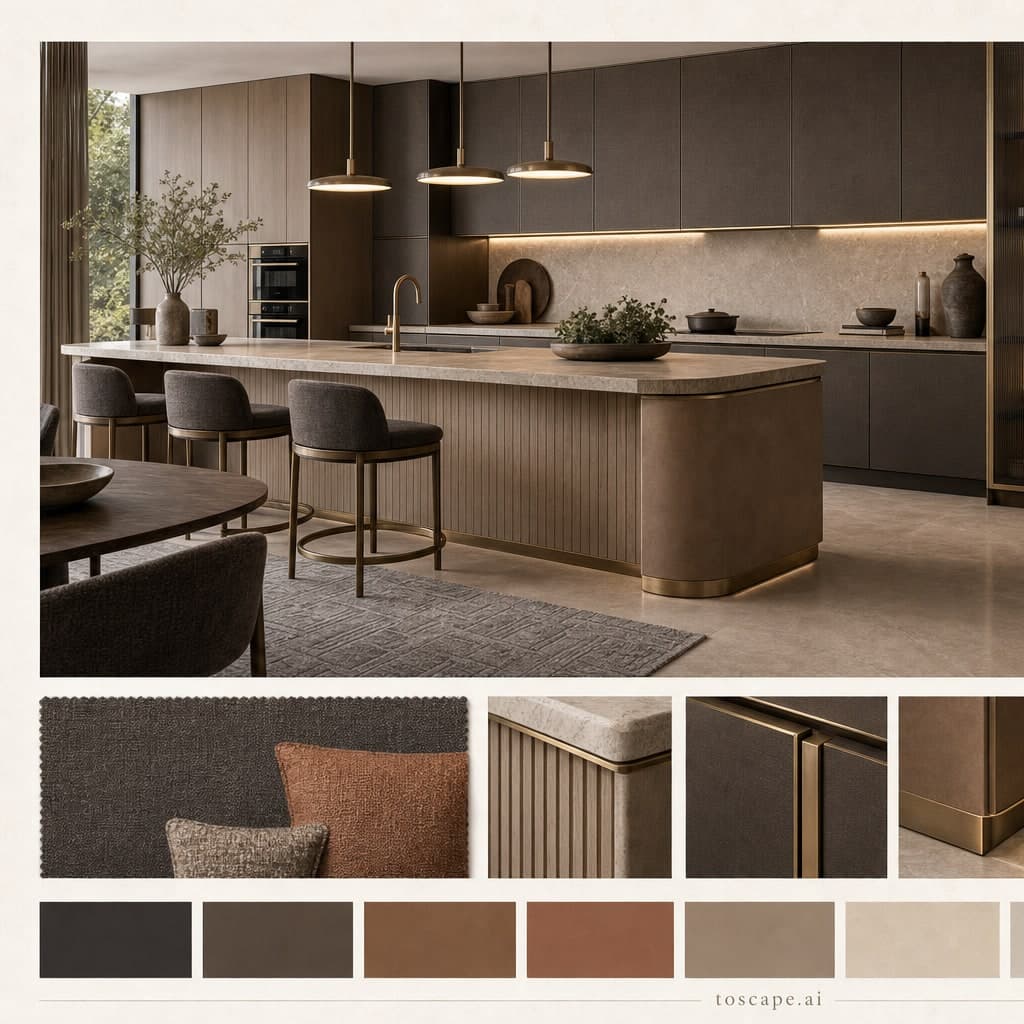 Modern Earth Organic Kitchen — Satin interior moodboard card