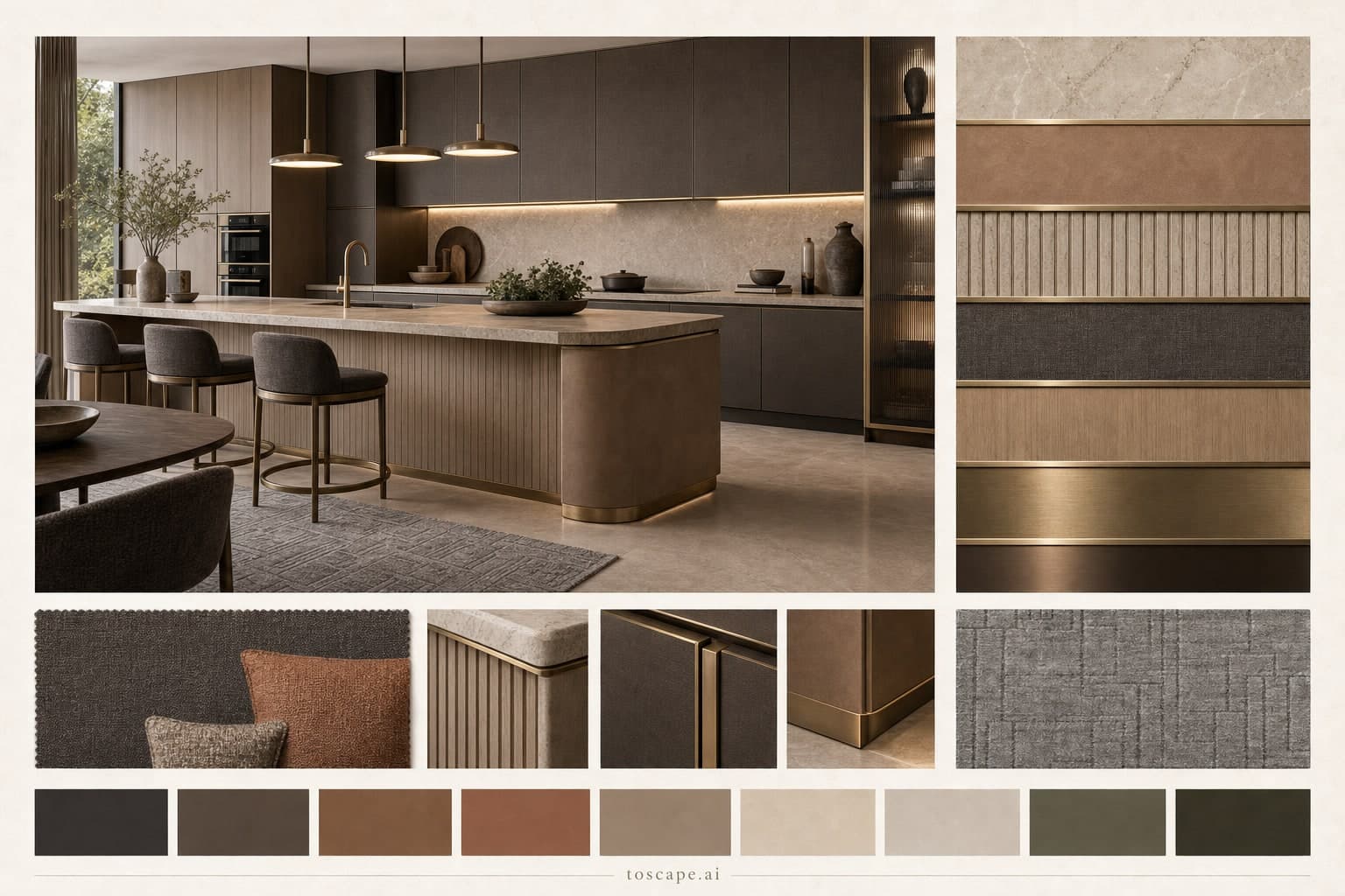 Modern Earth Organic Kitchen — Satin interior moodboard plate
