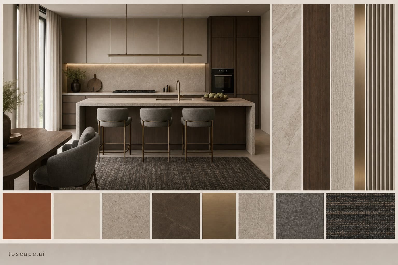 Modern Earth Organic Kitchen — Brushed Metal interior moodboard plate