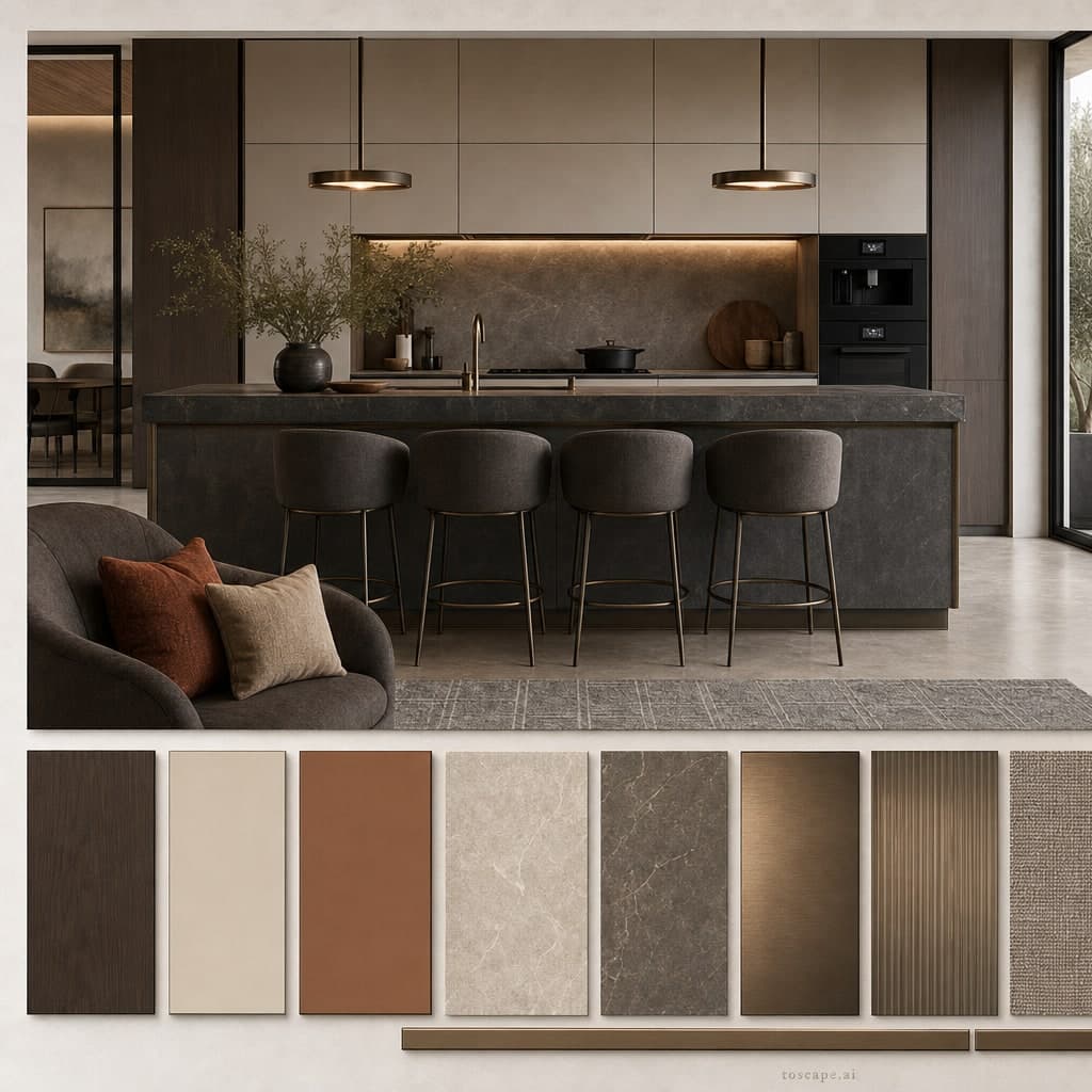 Modern Earth Organic Kitchen — Satin interior moodboard card