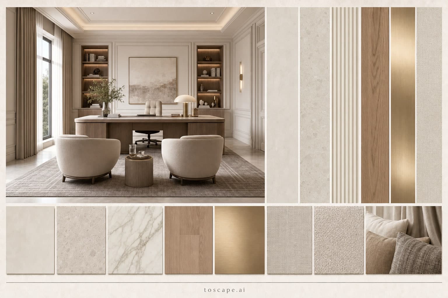 Neoclassic Light Luxury Office — Matte interior moodboard plate