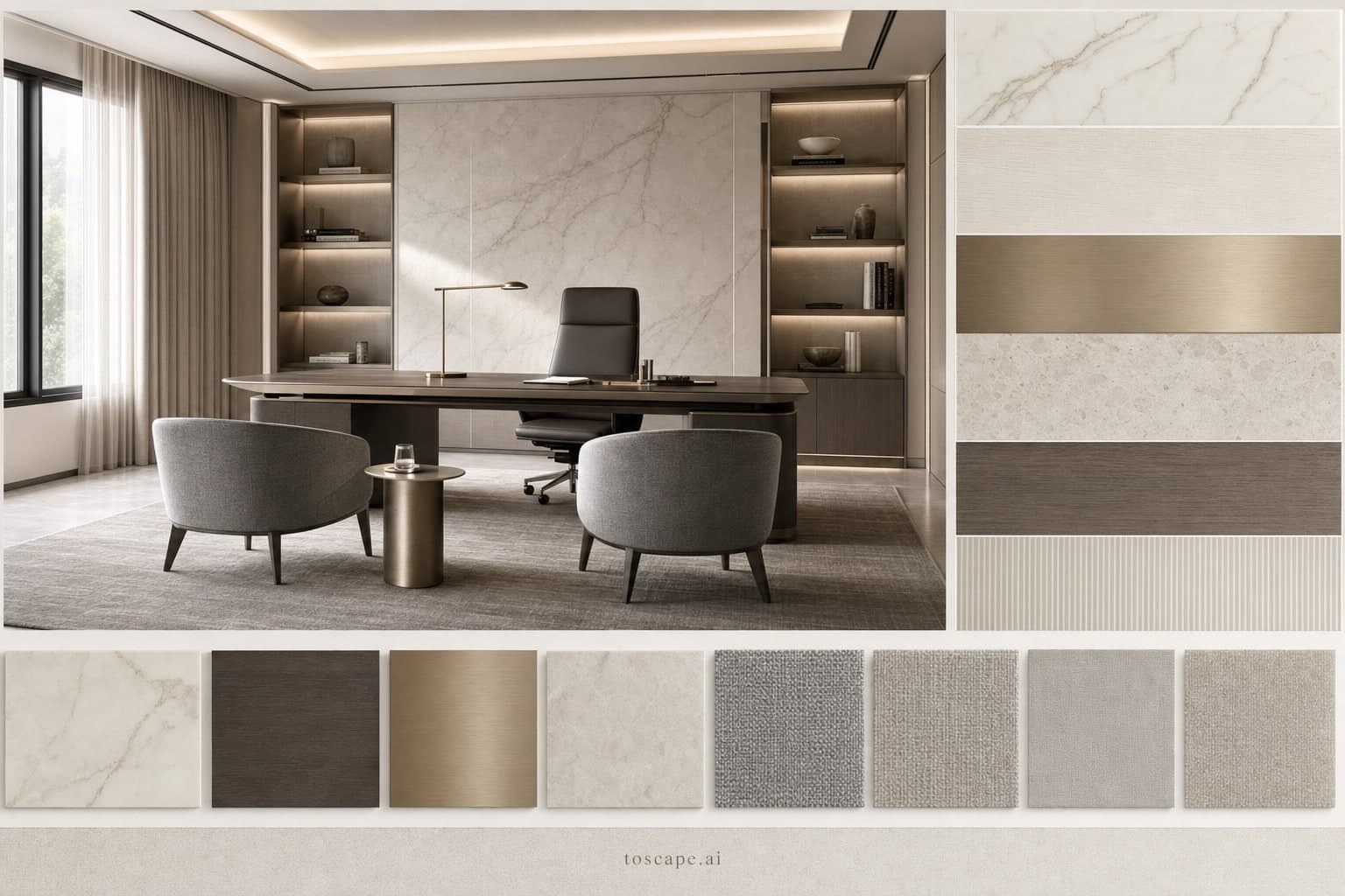 Modern Light Luxury Office — Matte interior moodboard plate