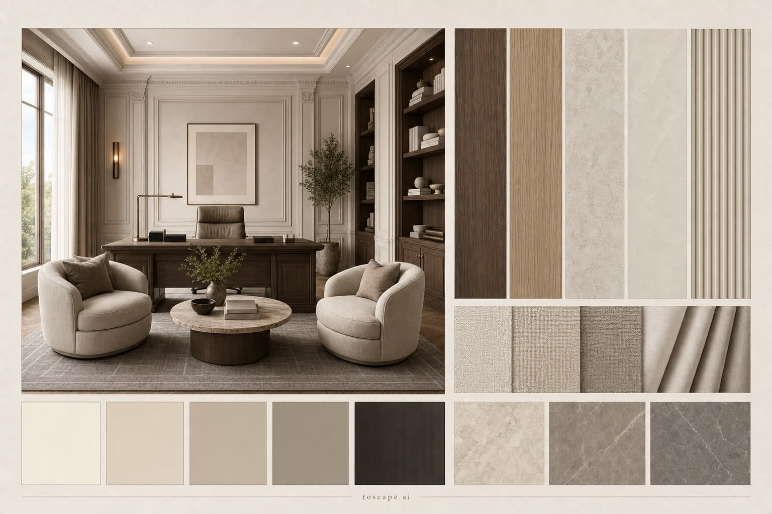 Neoclassic Warm Neutral Office — Matte interior moodboard plate