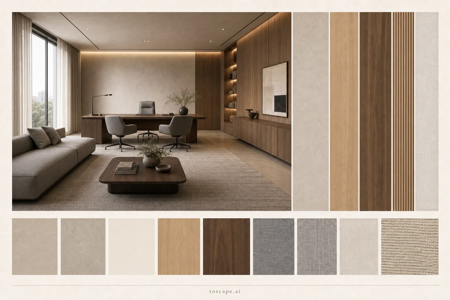 Modern Warm Neutral Office — Matte interior moodboard plate