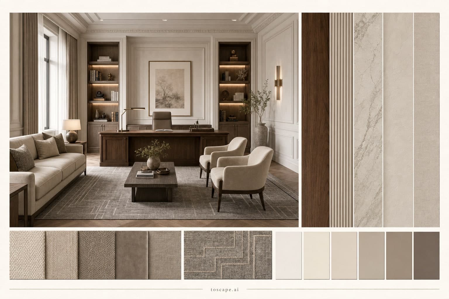 Neoclassic Warm Neutral Office — Matte interior moodboard plate