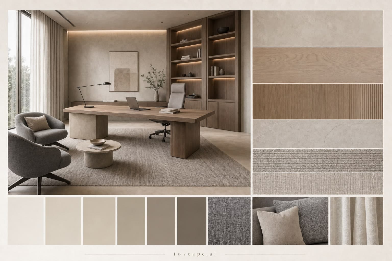 Modern Warm Neutral Office — Matte interior moodboard plate