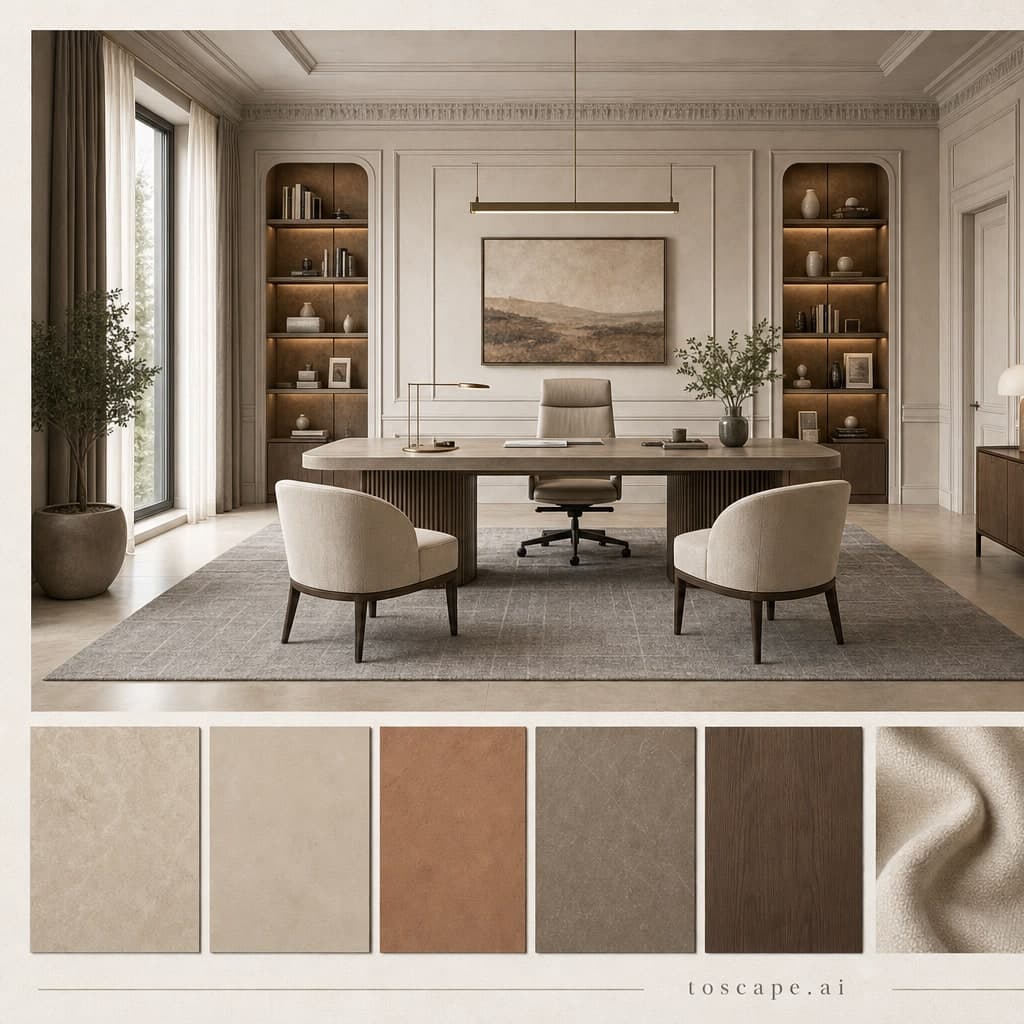Neoclassic Earth Organic Office — Matte interior moodboard card