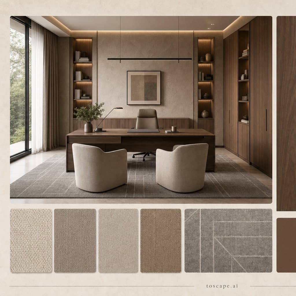 Modern Earth Organic Office — Satin interior moodboard card