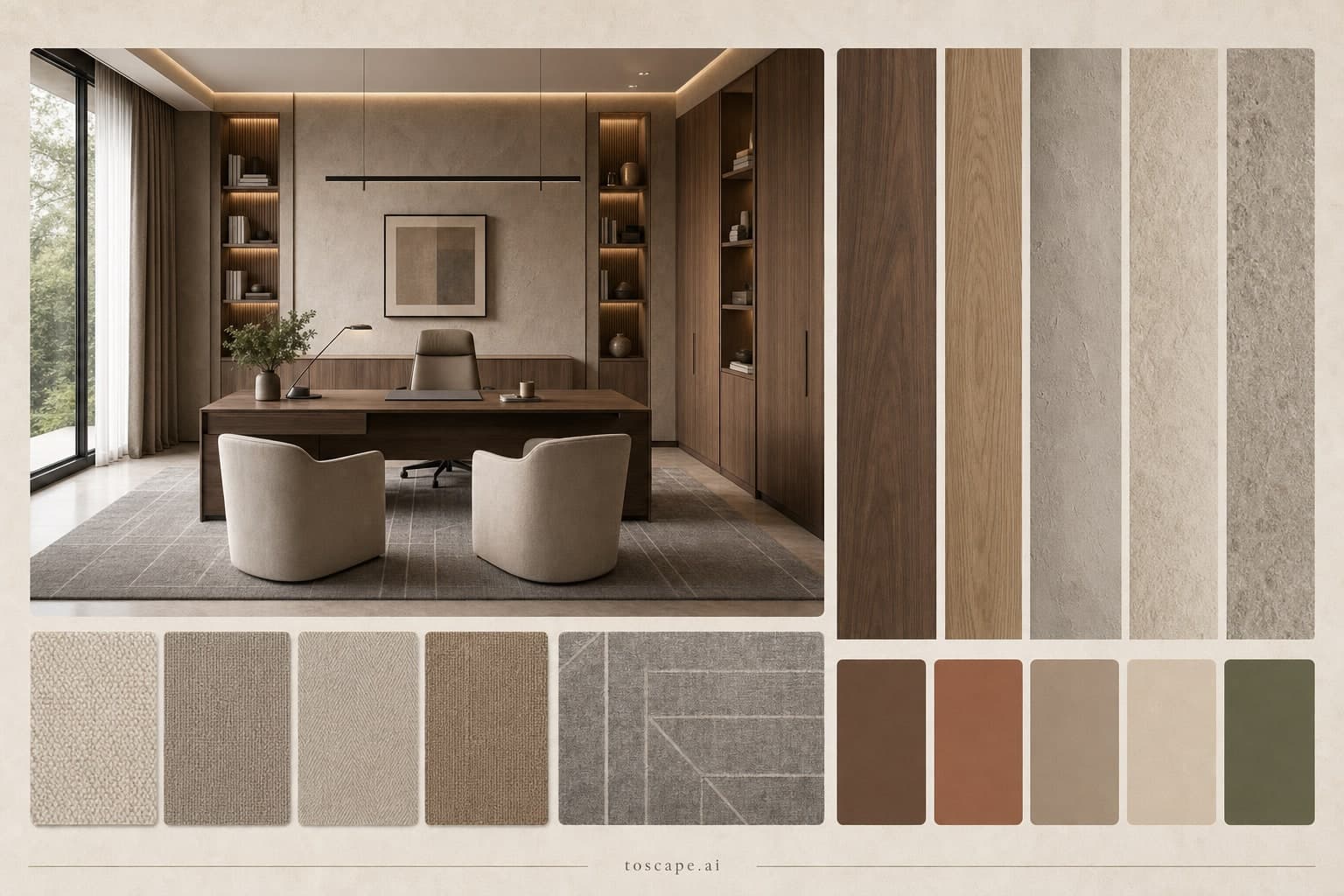 Modern Earth Organic Office — Satin interior moodboard plate