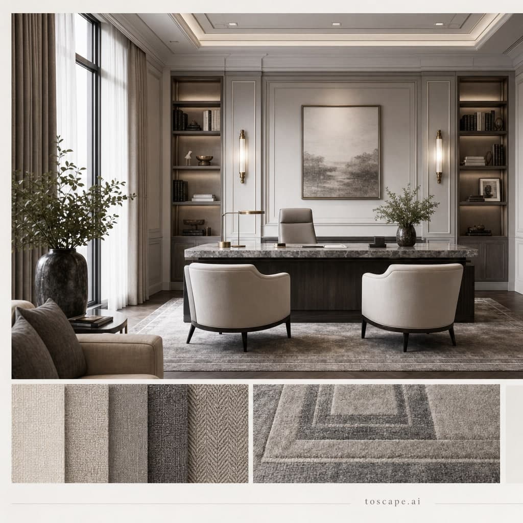 Neoclassic Cool Neutral Office — Matte interior moodboard card