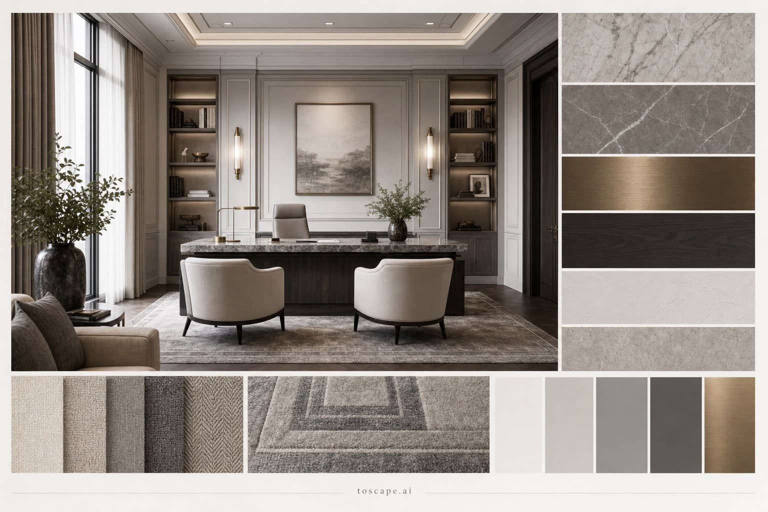 Neoclassic Cool Neutral Office — Matte interior moodboard plate