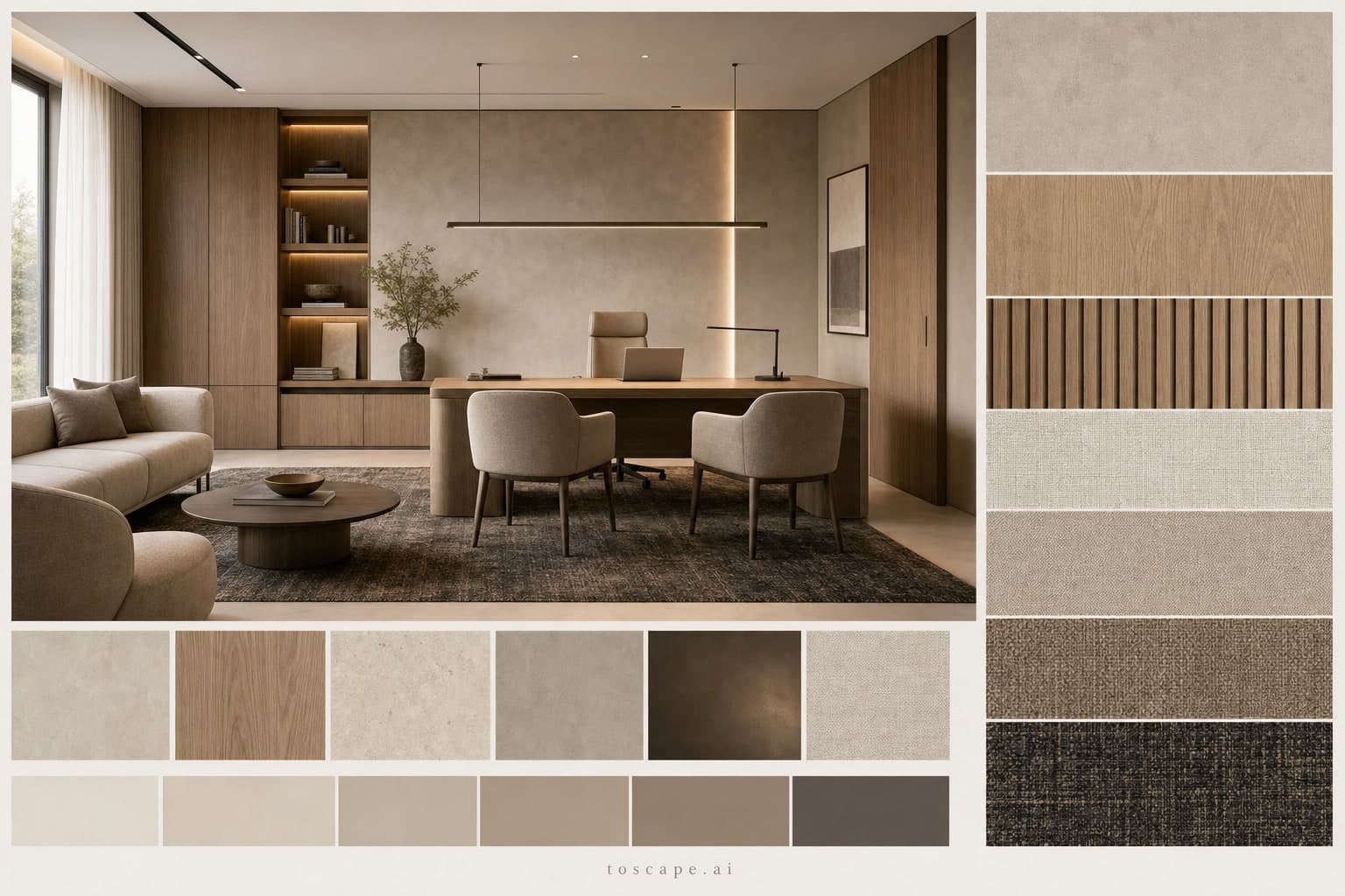 Modern Warm Neutral Office — Brushed Metal interior moodboard plate