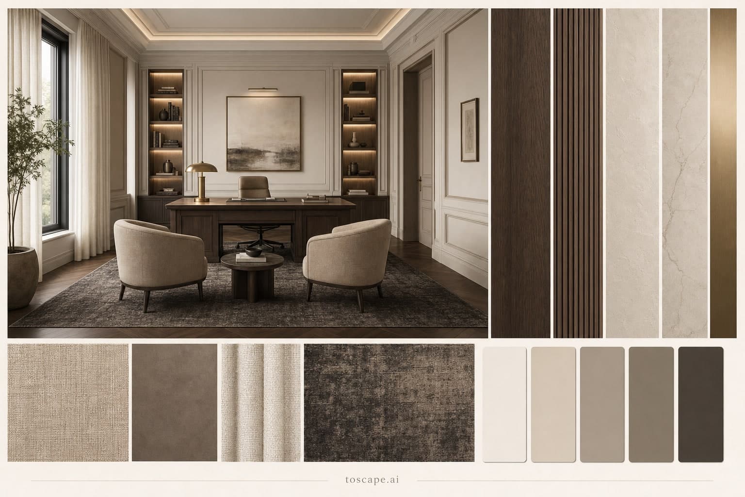 Neoclassic Warm Neutral Office — Honed Stone interior moodboard plate
