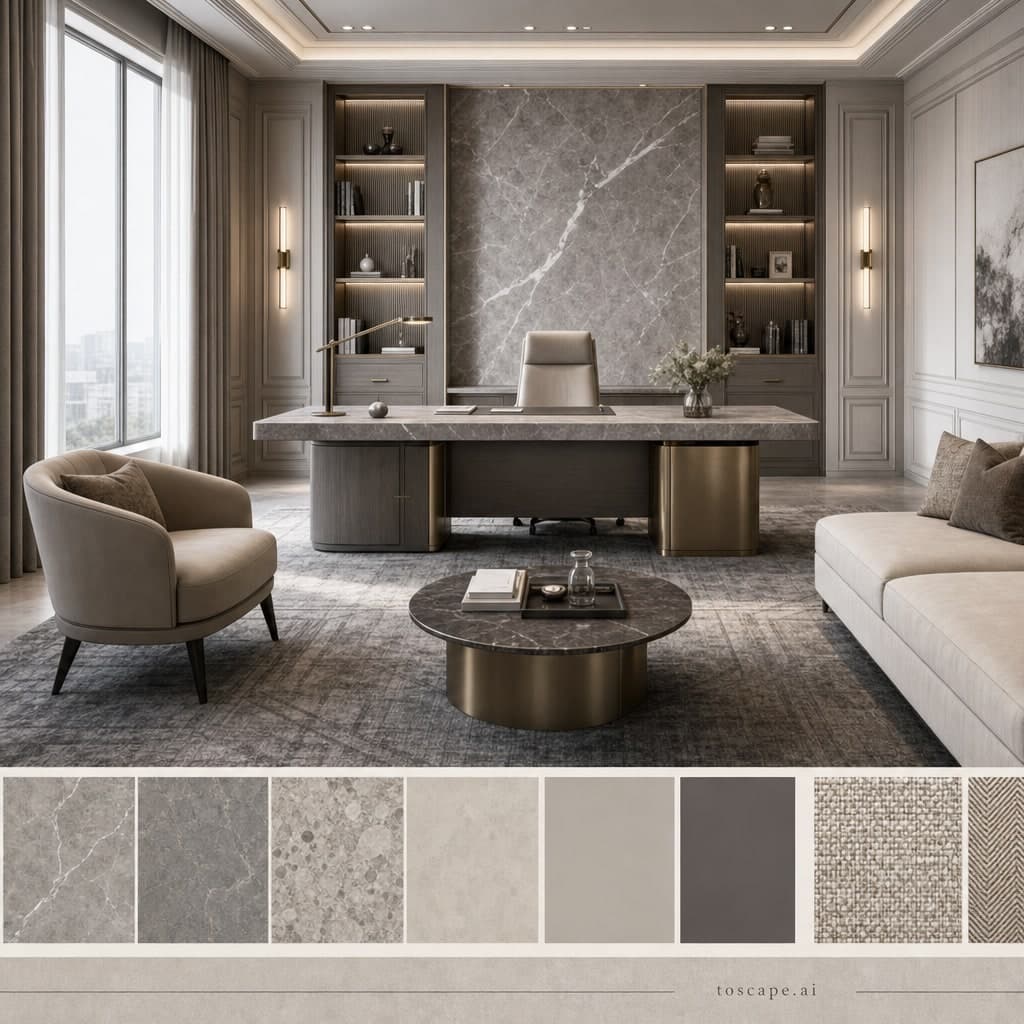 Neoclassic Cool Neutral Office — Matte interior moodboard card