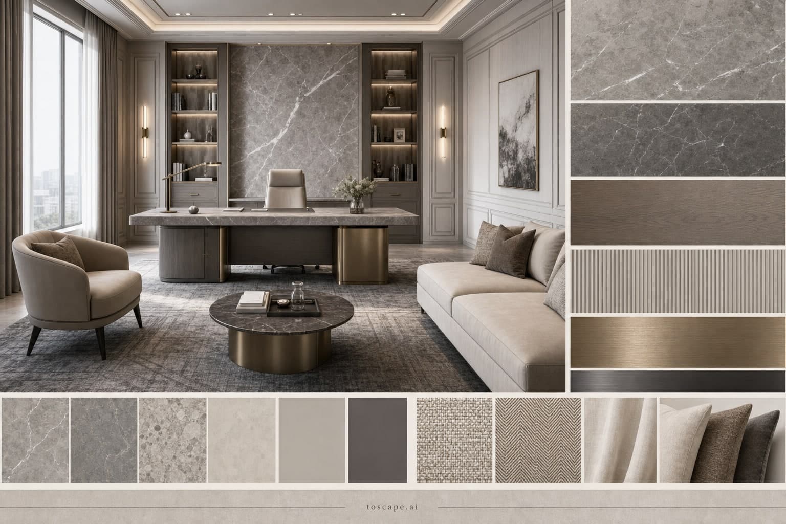 Neoclassic Cool Neutral Office — Matte interior moodboard plate