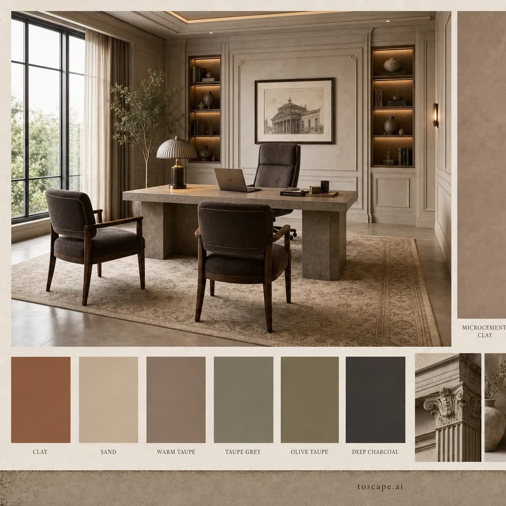 Neoclassic Earth Organic Office — Satin interior moodboard card
