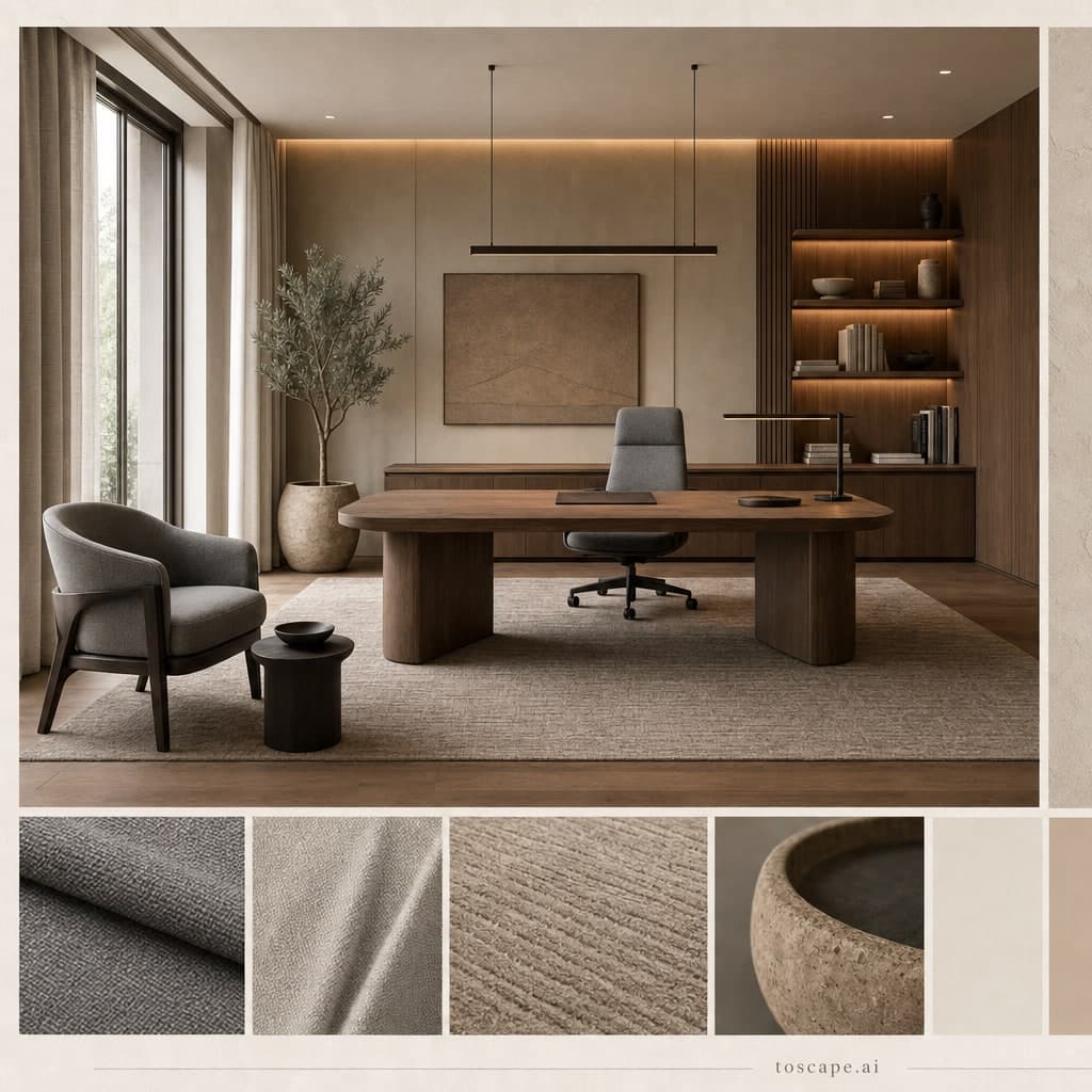 Modern Earth Organic Office — Matte interior moodboard card