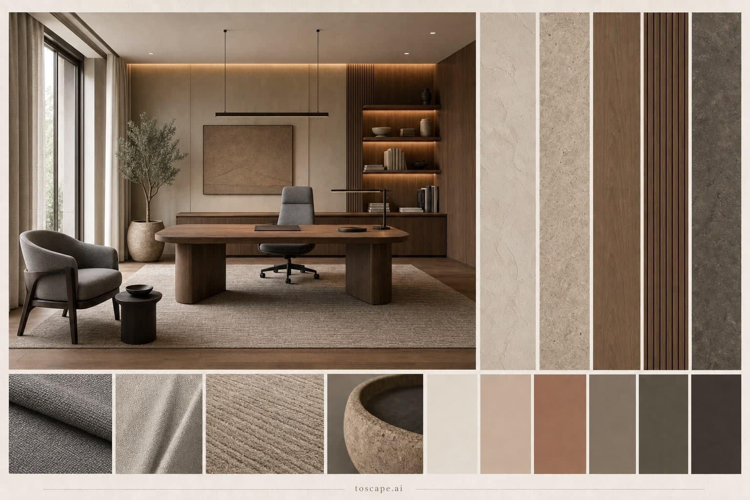 Modern Earth Organic Office — Matte interior moodboard plate