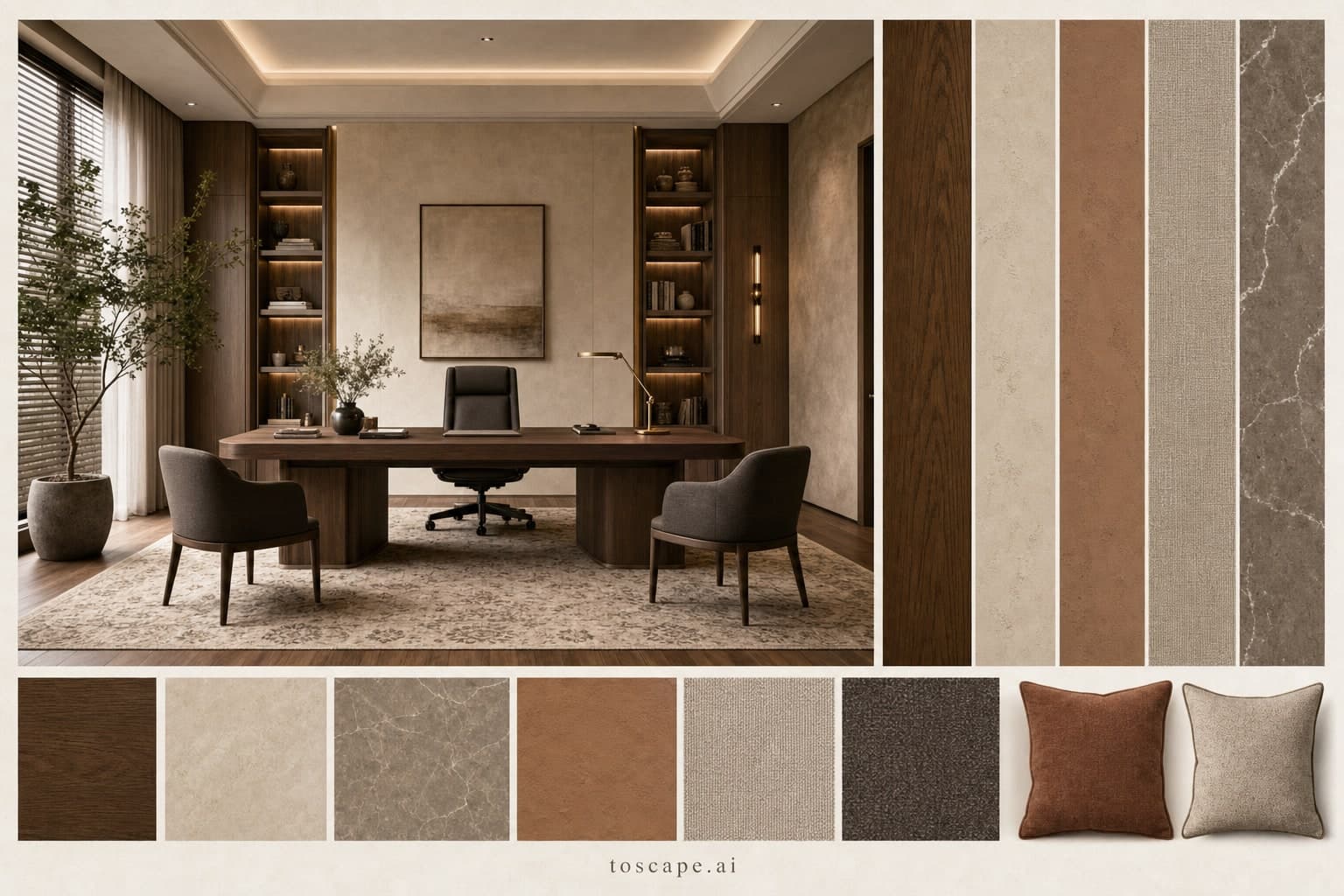 Modern Earth Organic Office — Honed Stone interior moodboard plate