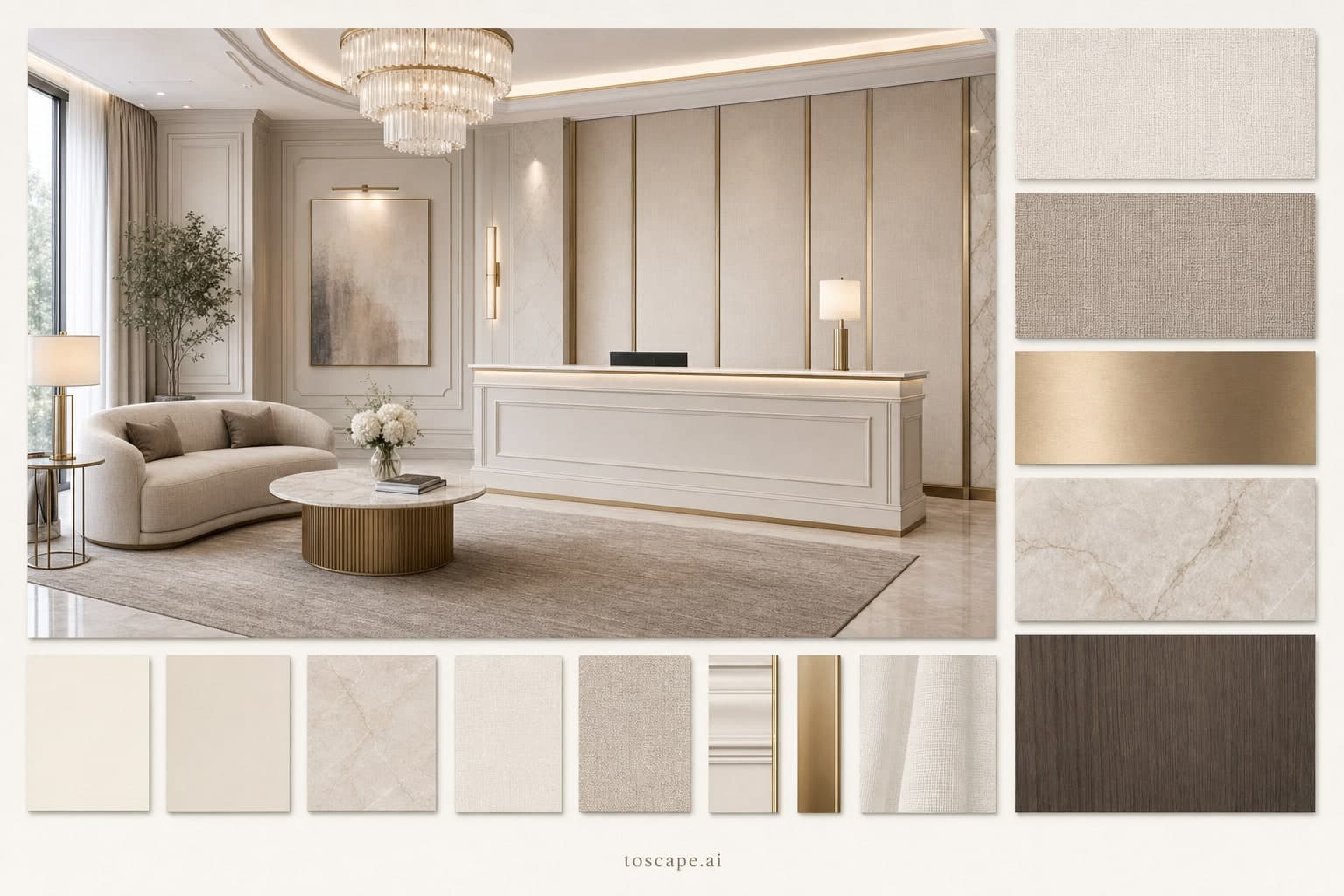 Neoclassic Light Luxury Reception — Brushed Metal interior moodboard plate