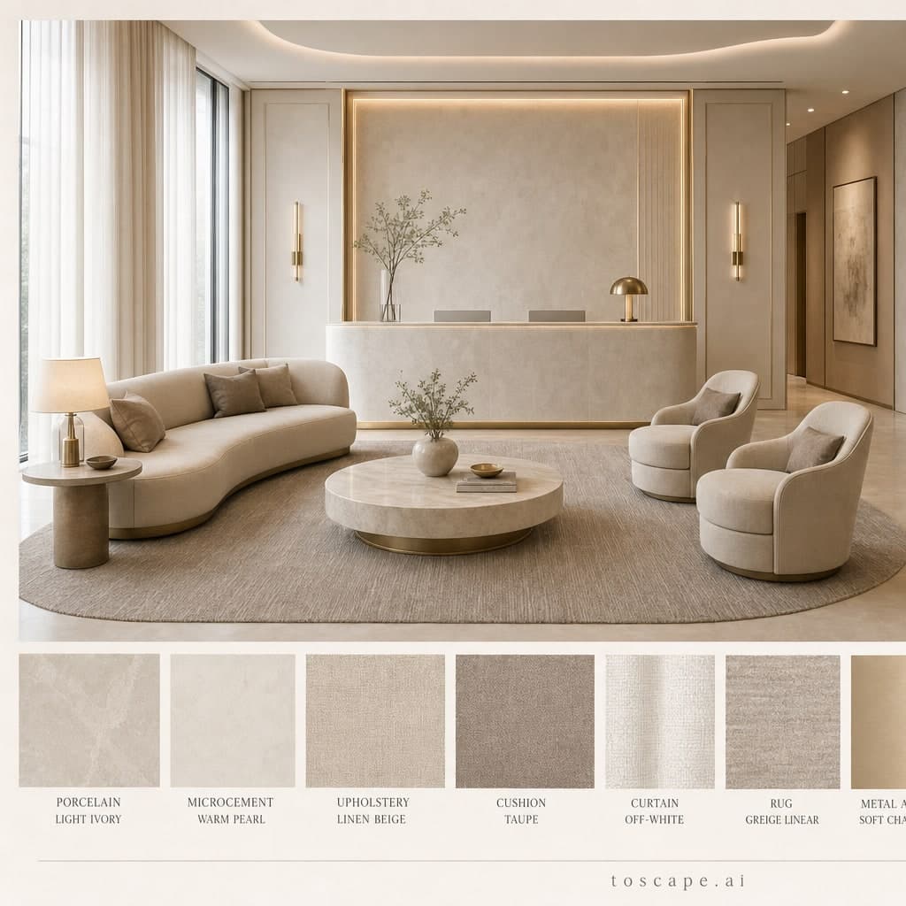 Modern Light Luxury Reception — Matte interior moodboard card