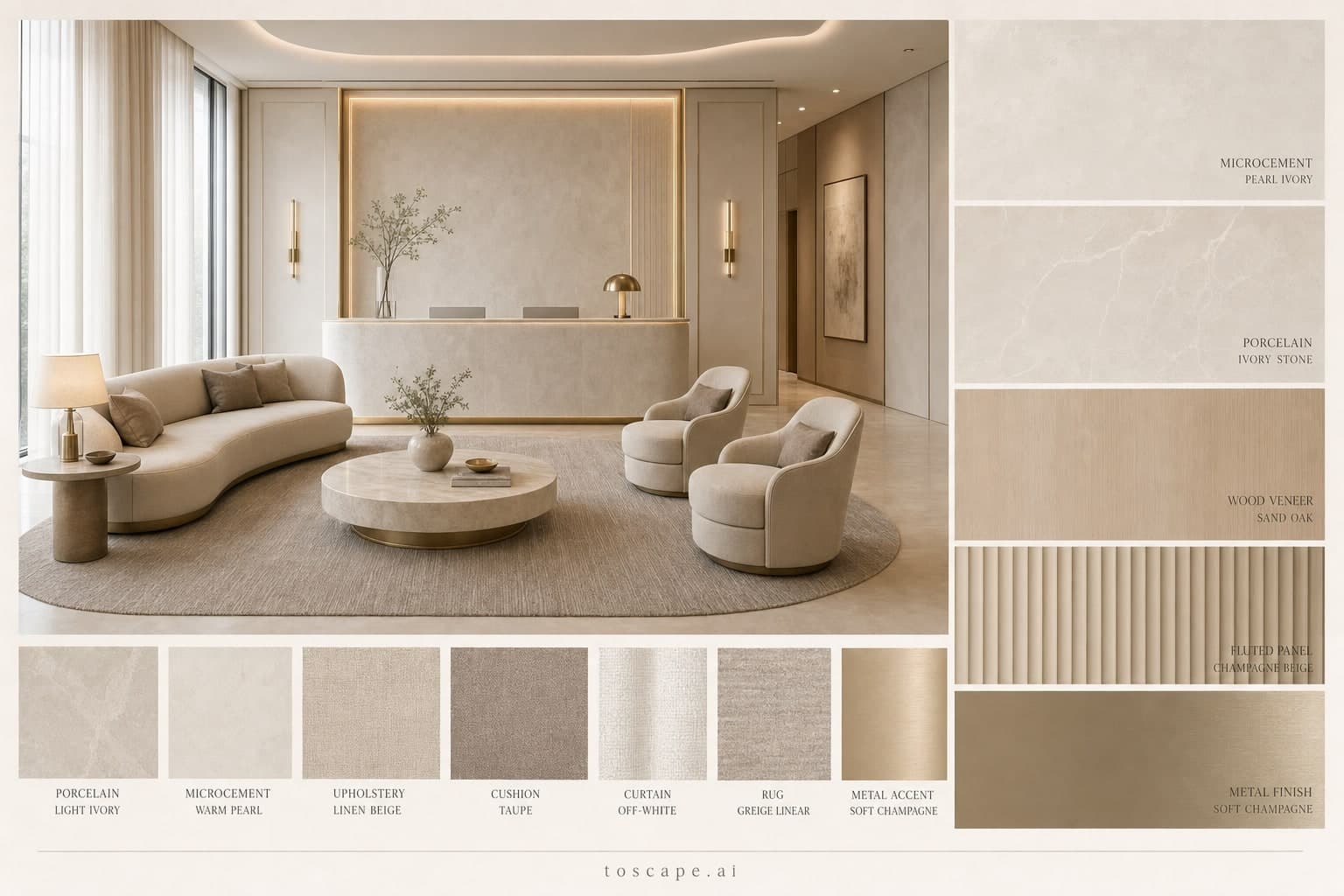 Modern Light Luxury Reception — Matte interior moodboard plate