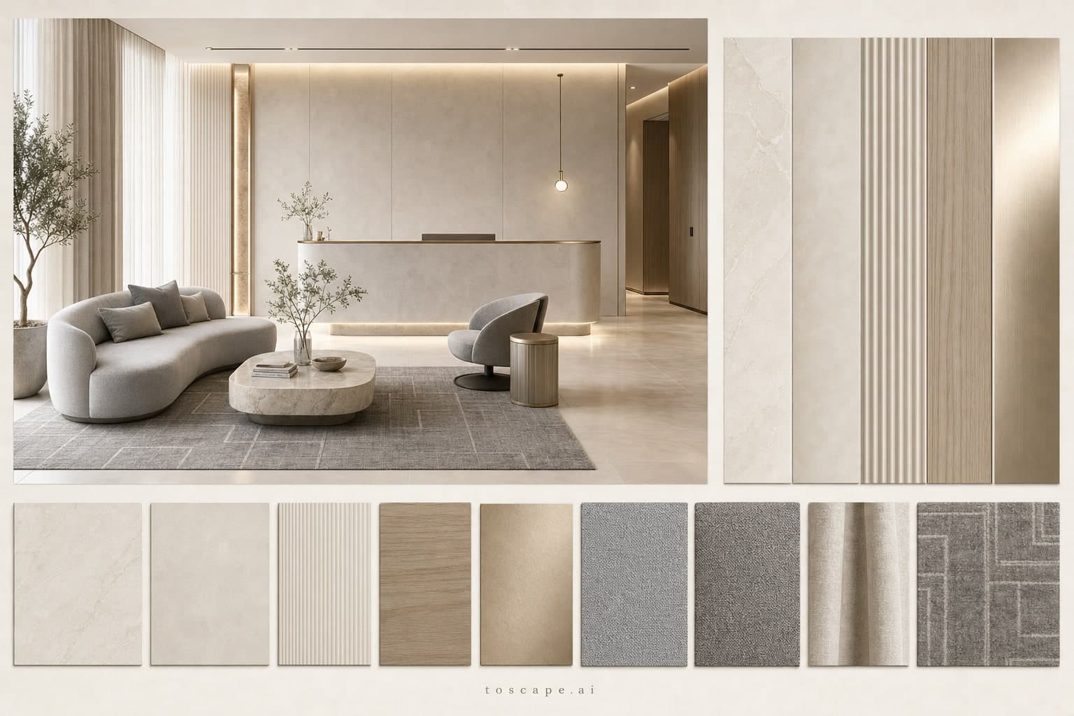 Modern Light Luxury Reception — Satin interior moodboard plate