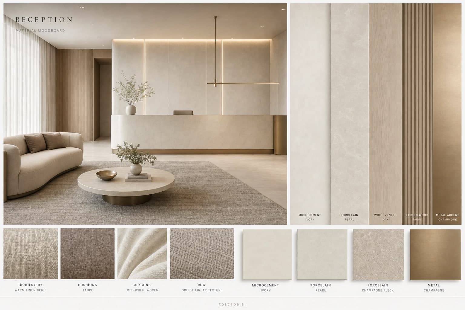 Modern Light Luxury Reception — Matte interior moodboard plate