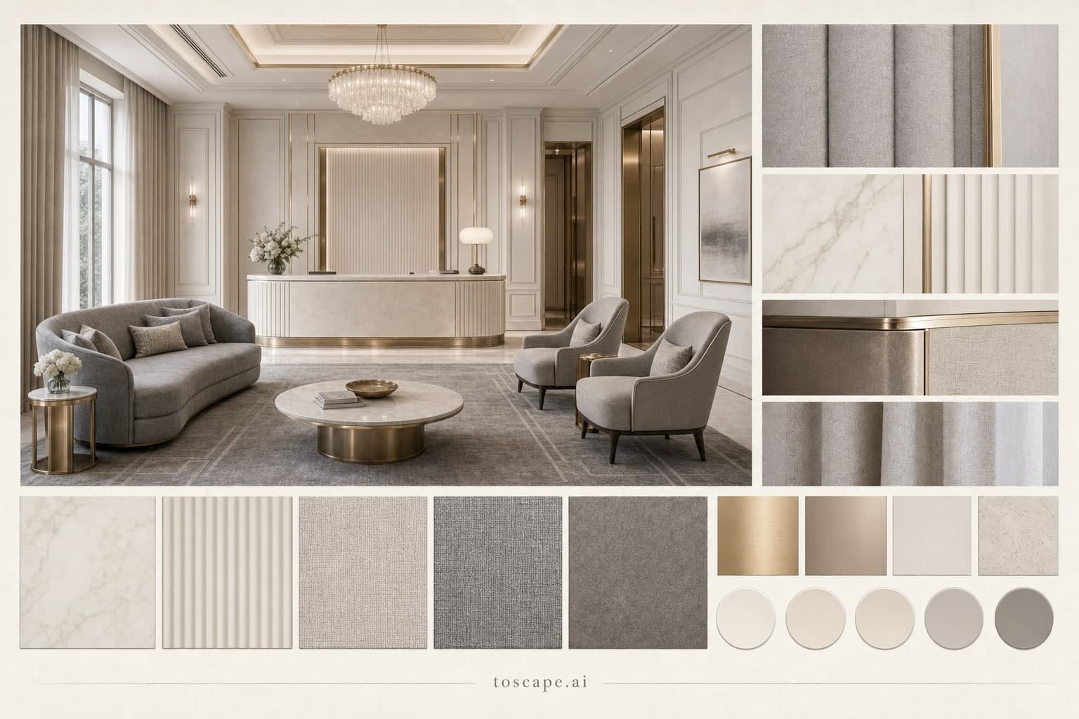 Neoclassic Light Luxury Reception — Matte interior moodboard plate