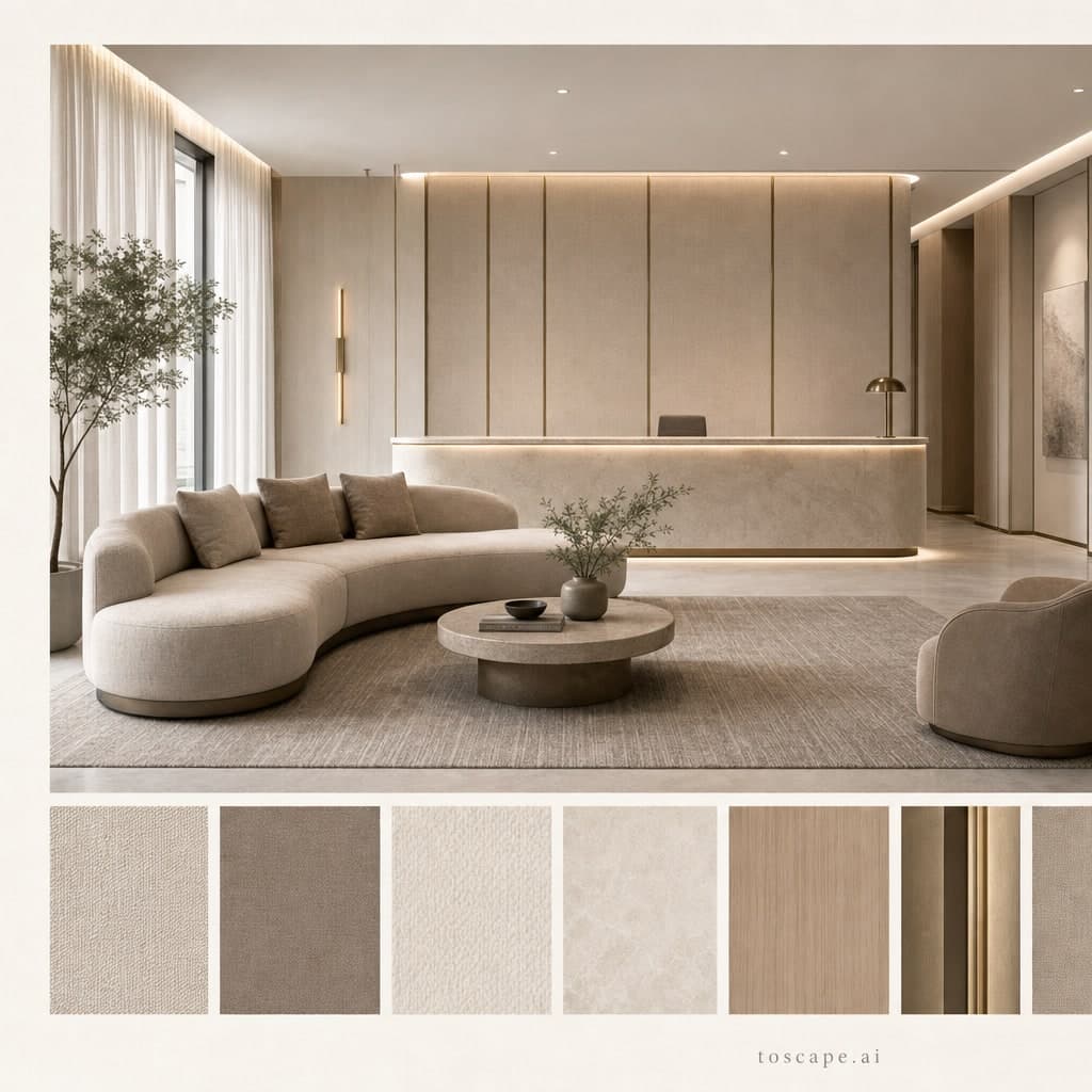Modern Warm Neutral Reception — Matte interior moodboard card