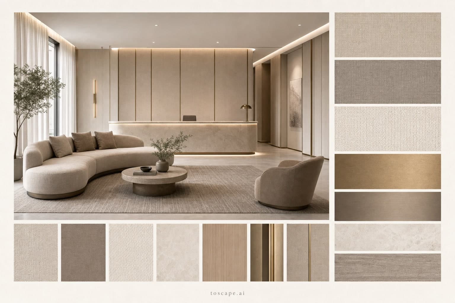 Modern Warm Neutral Reception — Matte interior moodboard plate