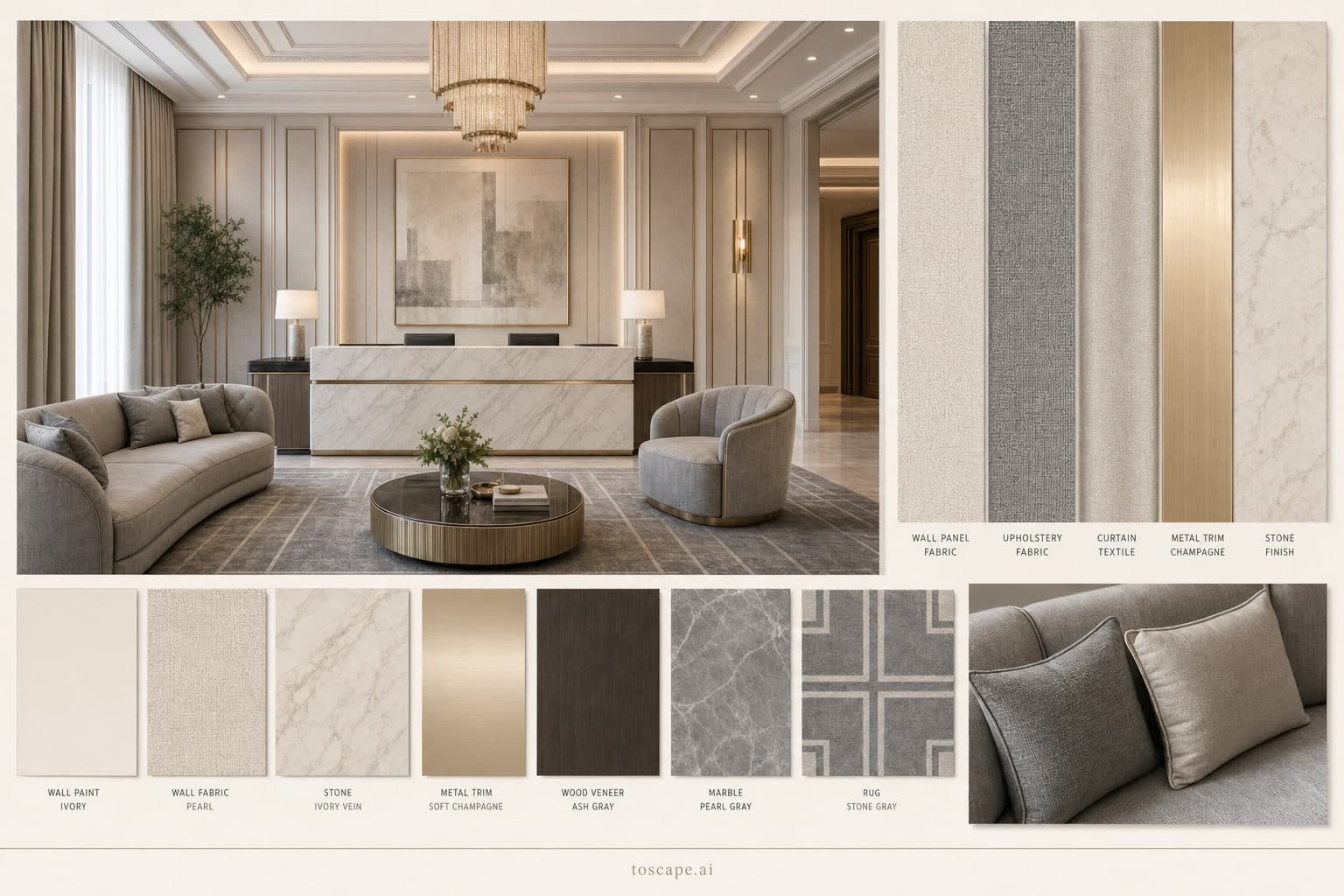 Neoclassic Light Luxury Reception — Matte interior moodboard plate