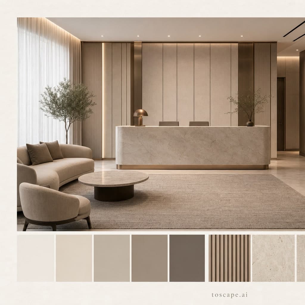 Modern Warm Neutral Reception — Matte interior moodboard card