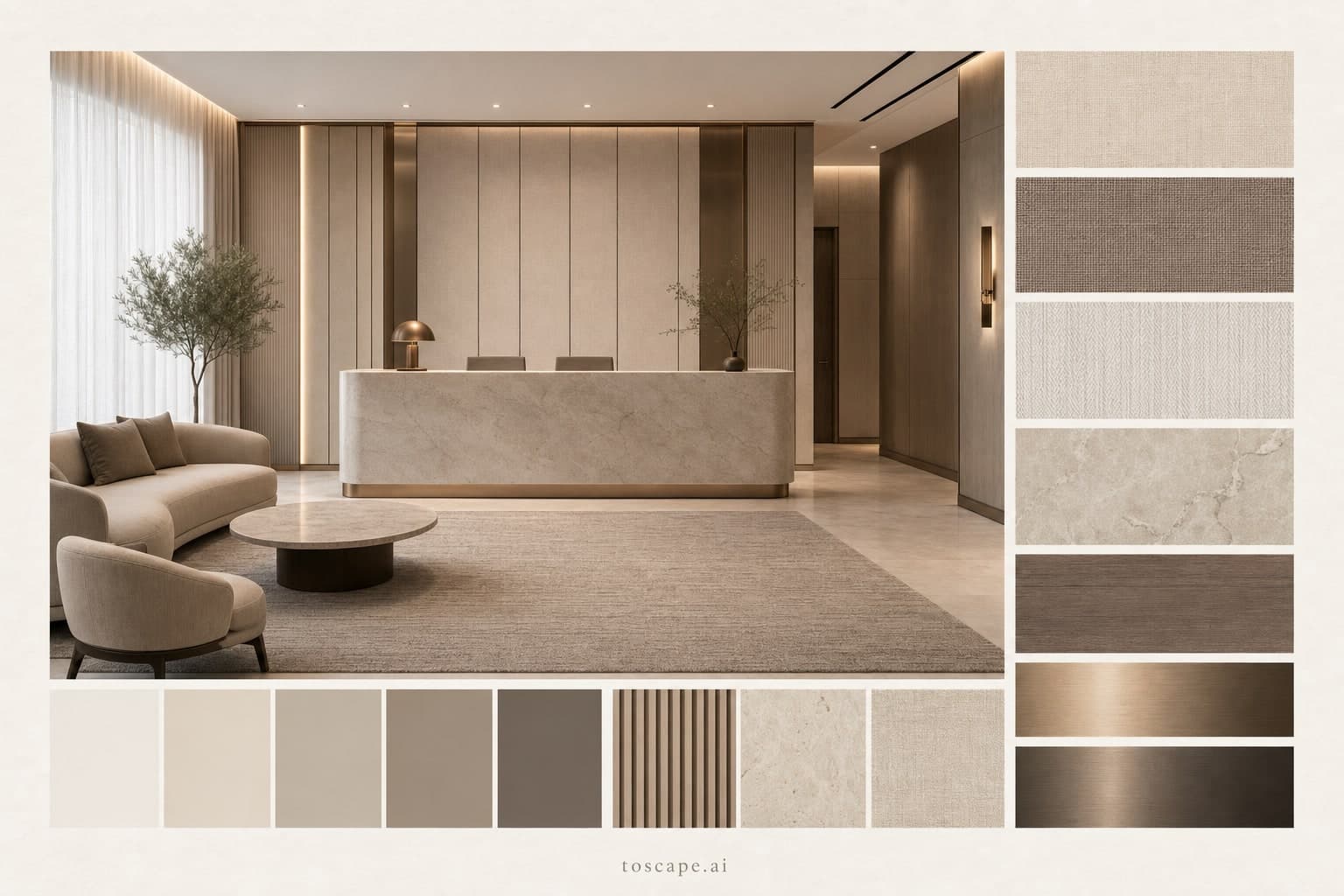 Modern Warm Neutral Reception — Matte interior moodboard plate