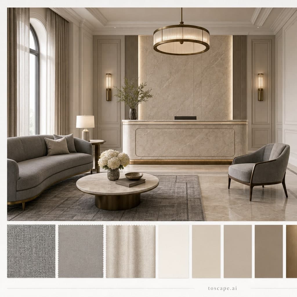 Neoclassic Warm Neutral Reception — Matte interior moodboard card