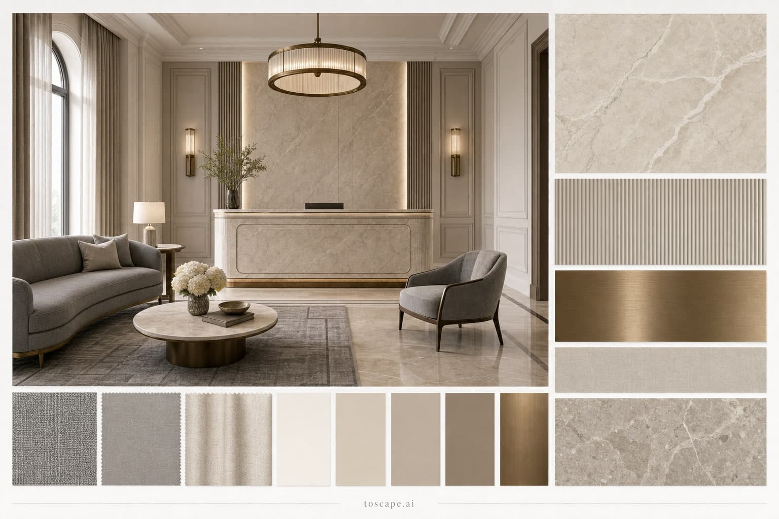 Neoclassic Warm Neutral Reception — Matte interior moodboard plate