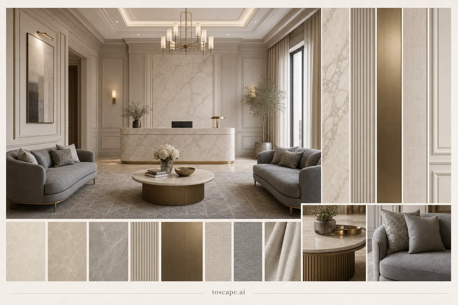 Neoclassic Warm Neutral Reception — Matte interior moodboard plate