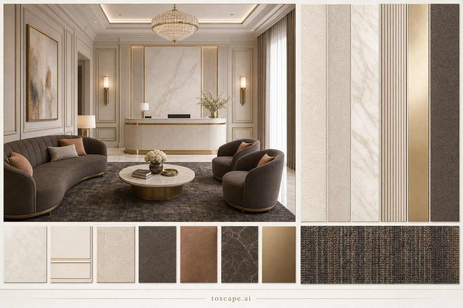 Neoclassic Light Luxury Reception — Honed Stone interior moodboard plate