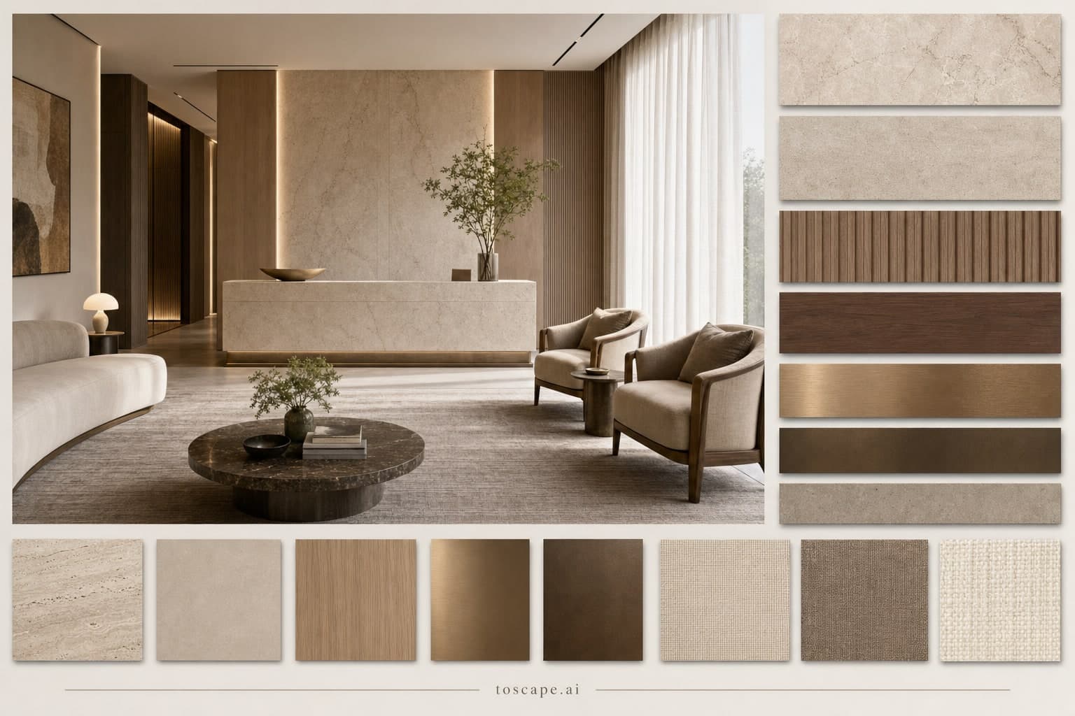 Modern Earth Organic Reception — Matte interior moodboard plate