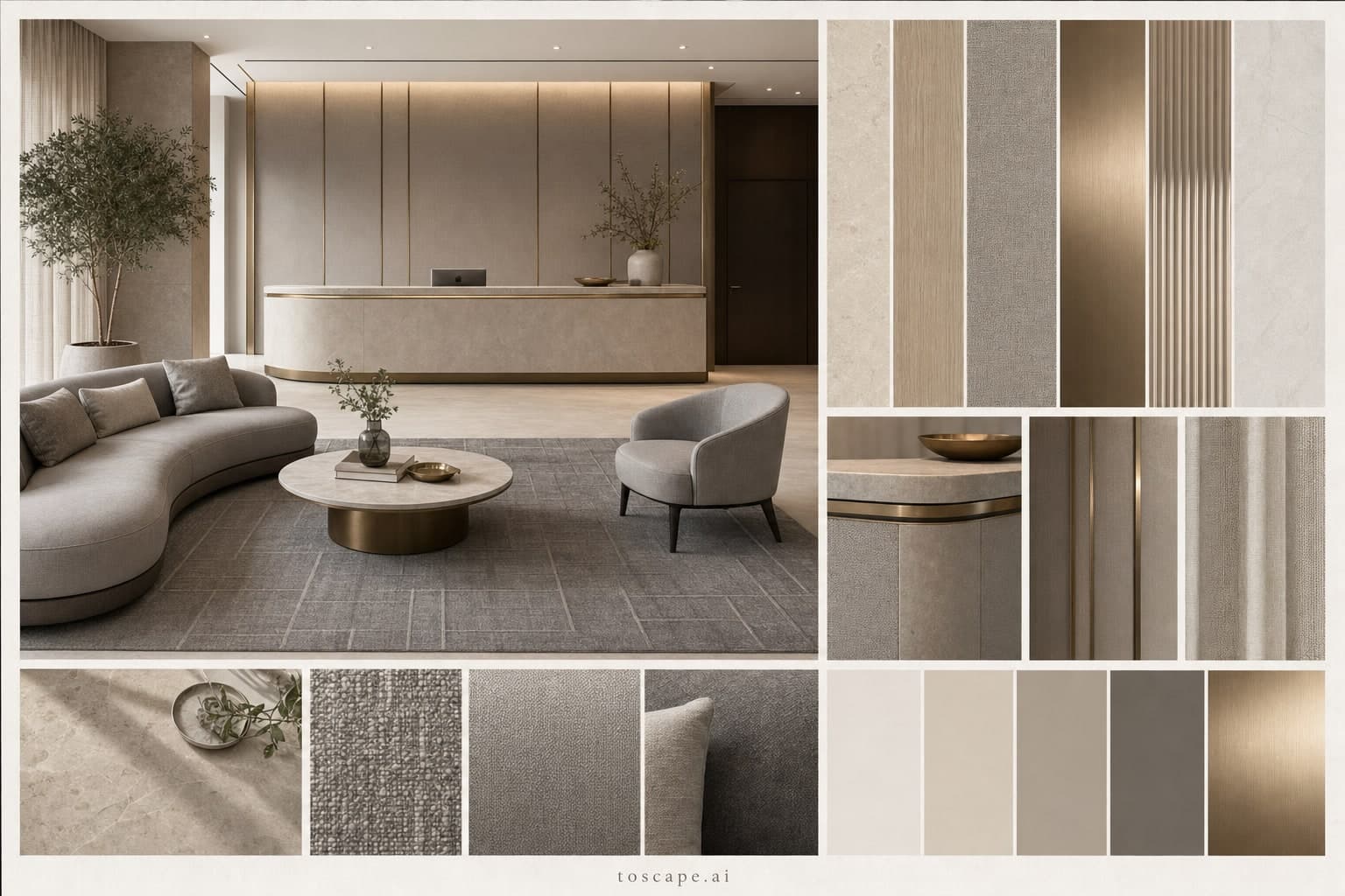 Modern Warm Neutral Reception — Satin interior moodboard plate