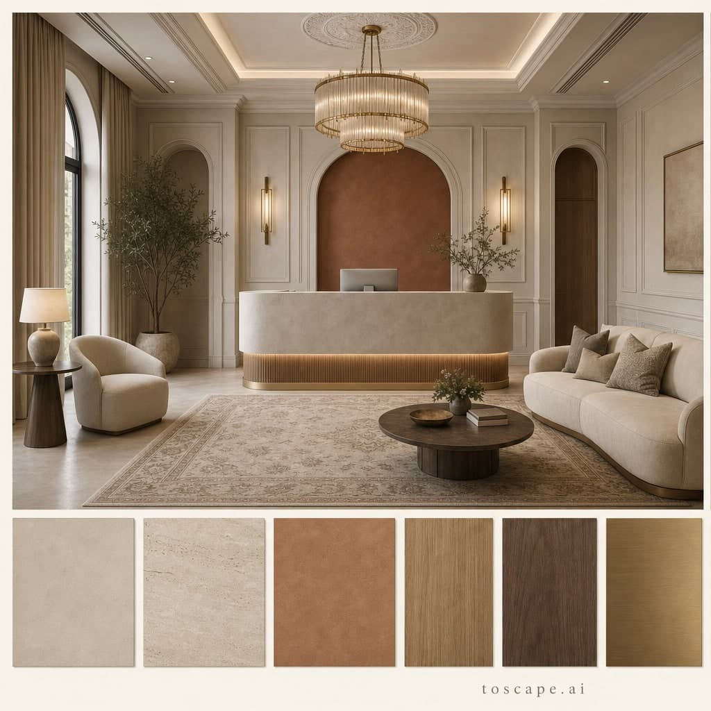 Neoclassic Earth Organic Reception — Satin interior moodboard card