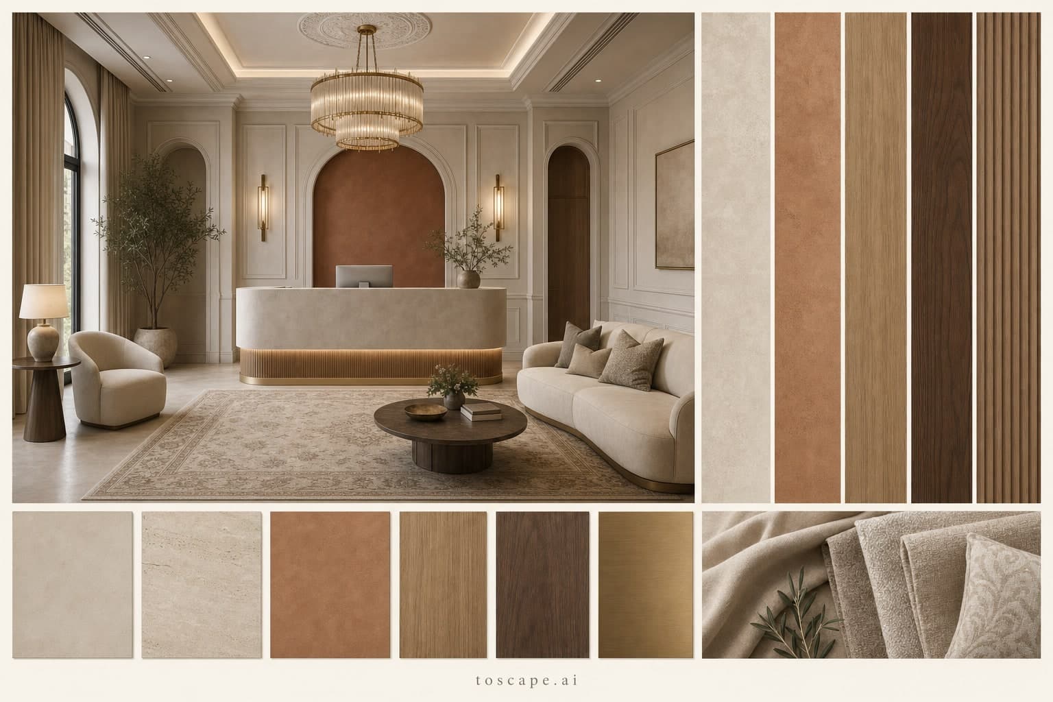 Neoclassic Earth Organic Reception — Satin interior moodboard plate