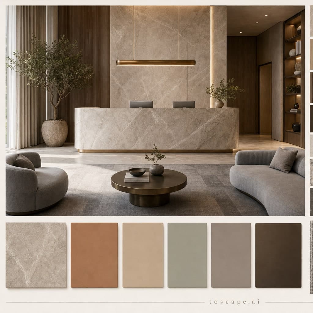Modern Earth Organic Reception — Satin interior moodboard card