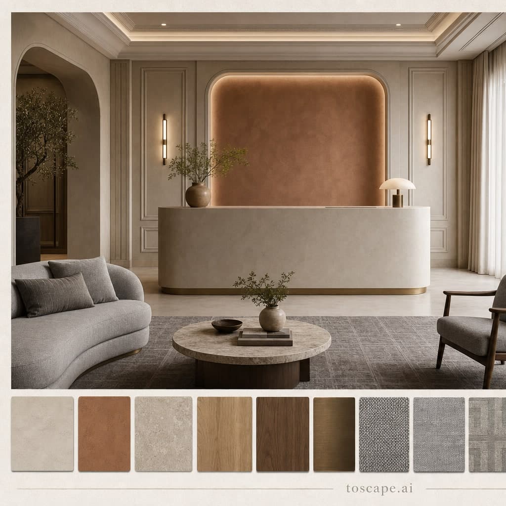 Neoclassic Earth Organic Reception — Matte interior moodboard card