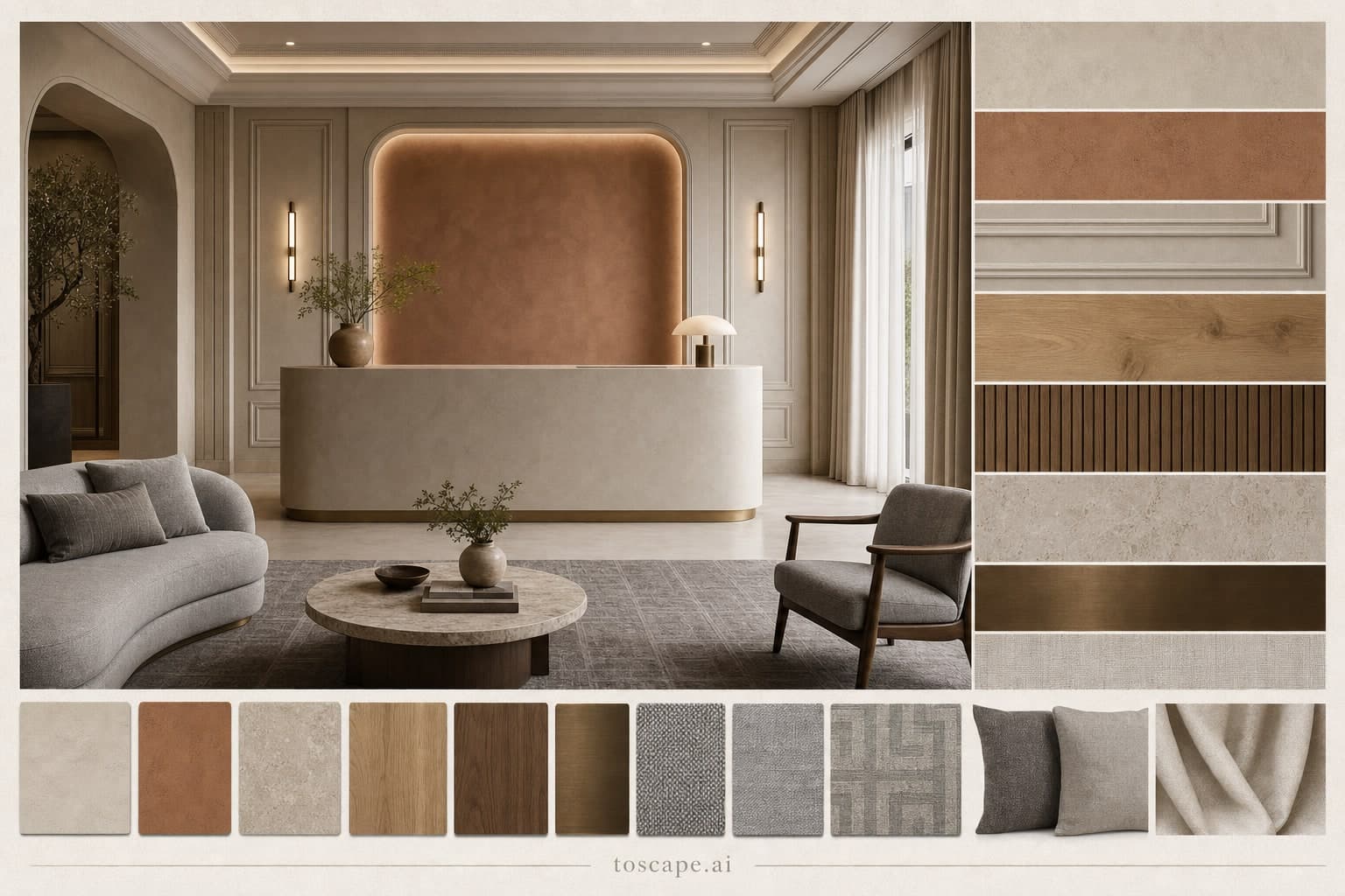 Neoclassic Earth Organic Reception — Matte interior moodboard plate