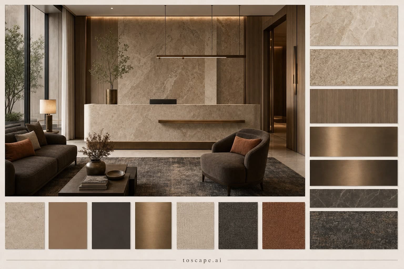 Modern Earth Organic Reception — Brushed Metal interior moodboard plate