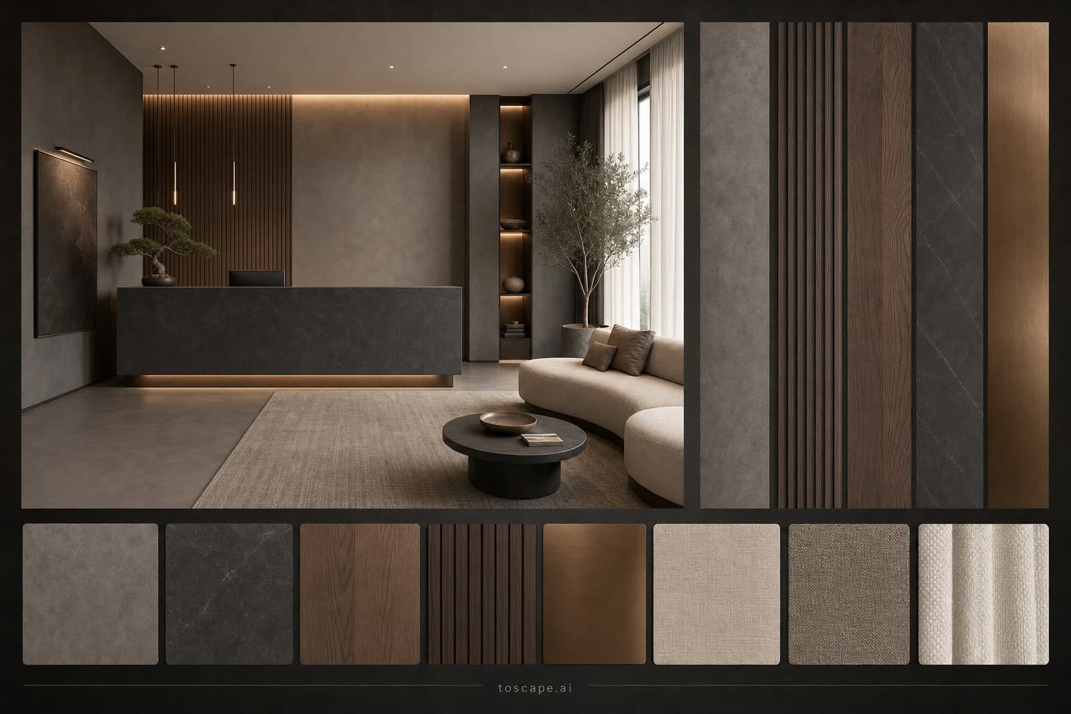 Modern Dark Luxury Reception — Matte interior moodboard plate